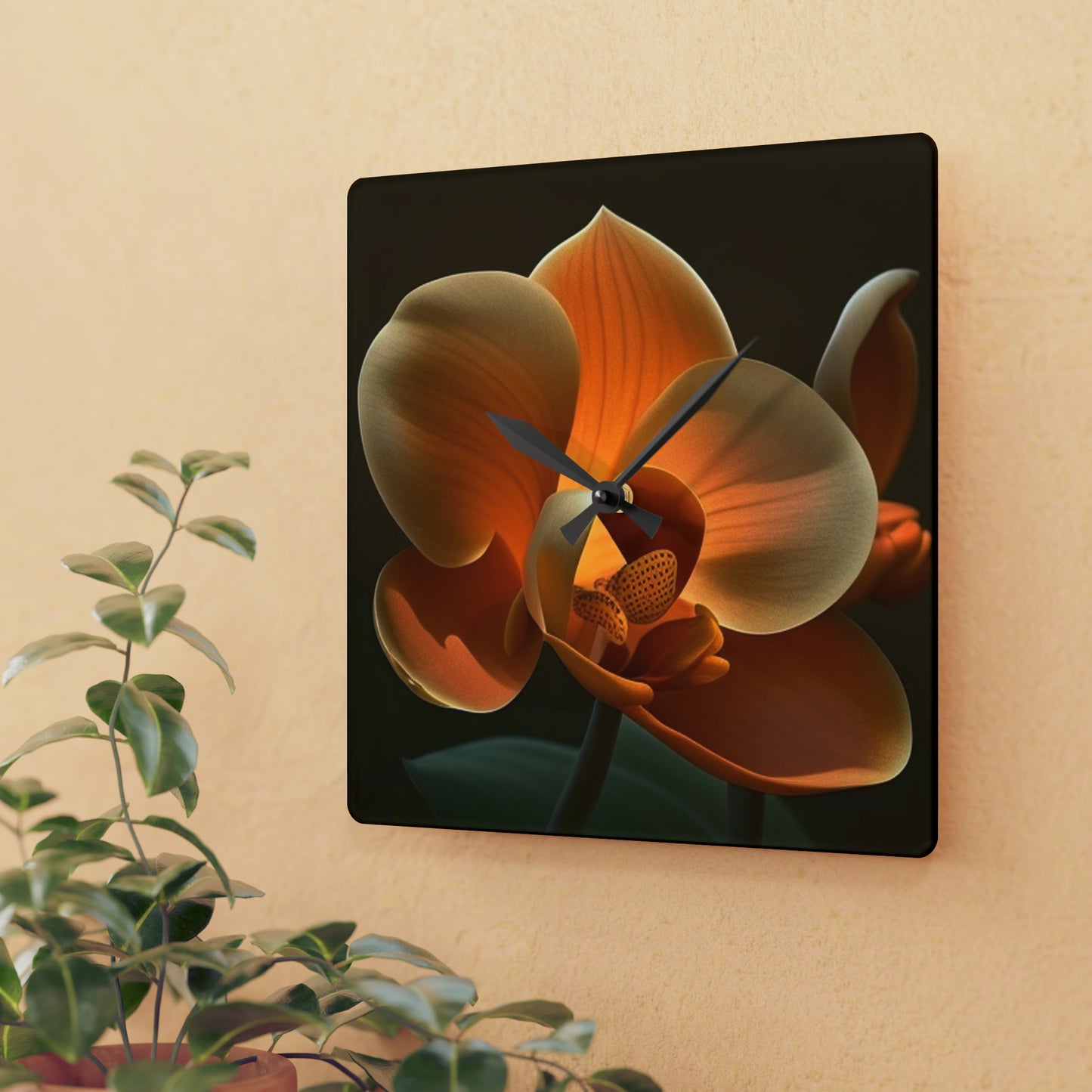 Acrylic Wall Clock Orange Orchid 4