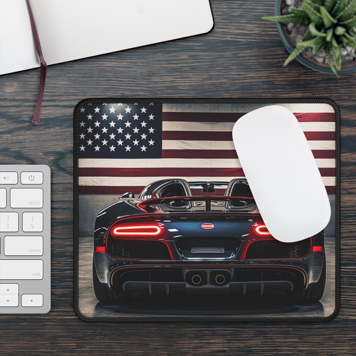 Gaming Mouse Pad  American Flag Background Bugatti 4