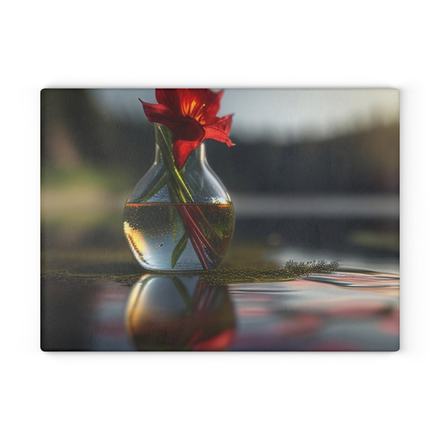 Glass Cutting Board Red Lily in a Glass vase 3