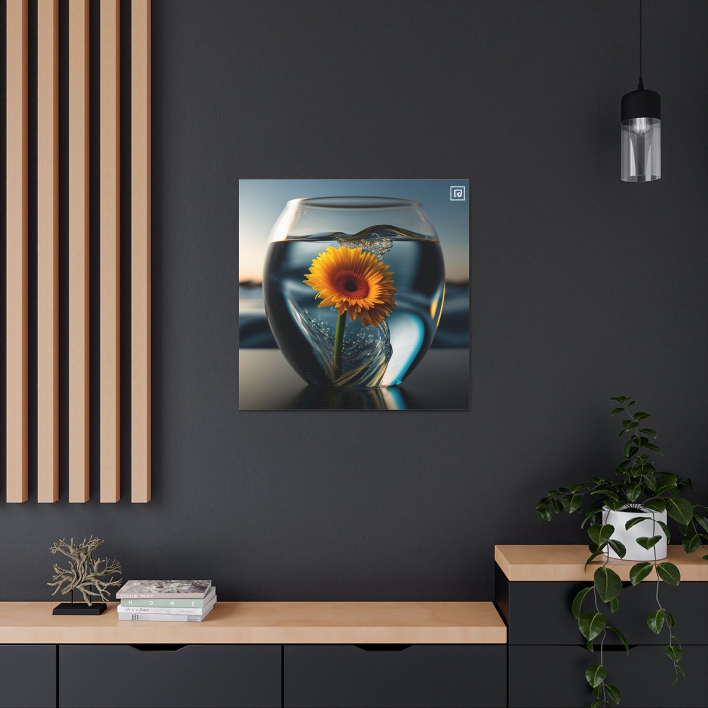 Canvas Gallery Wraps yello Gerbera glass 3
