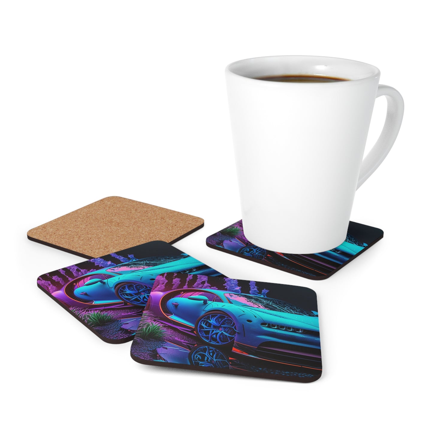 Corkwood Coaster Set Bugatti Neon Chiron 2