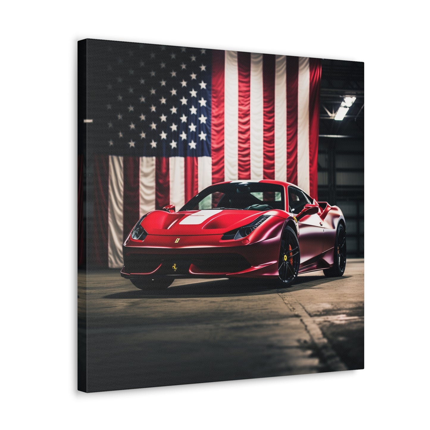 Canvas Gallery Wraps American Flag Background Ferrari 3