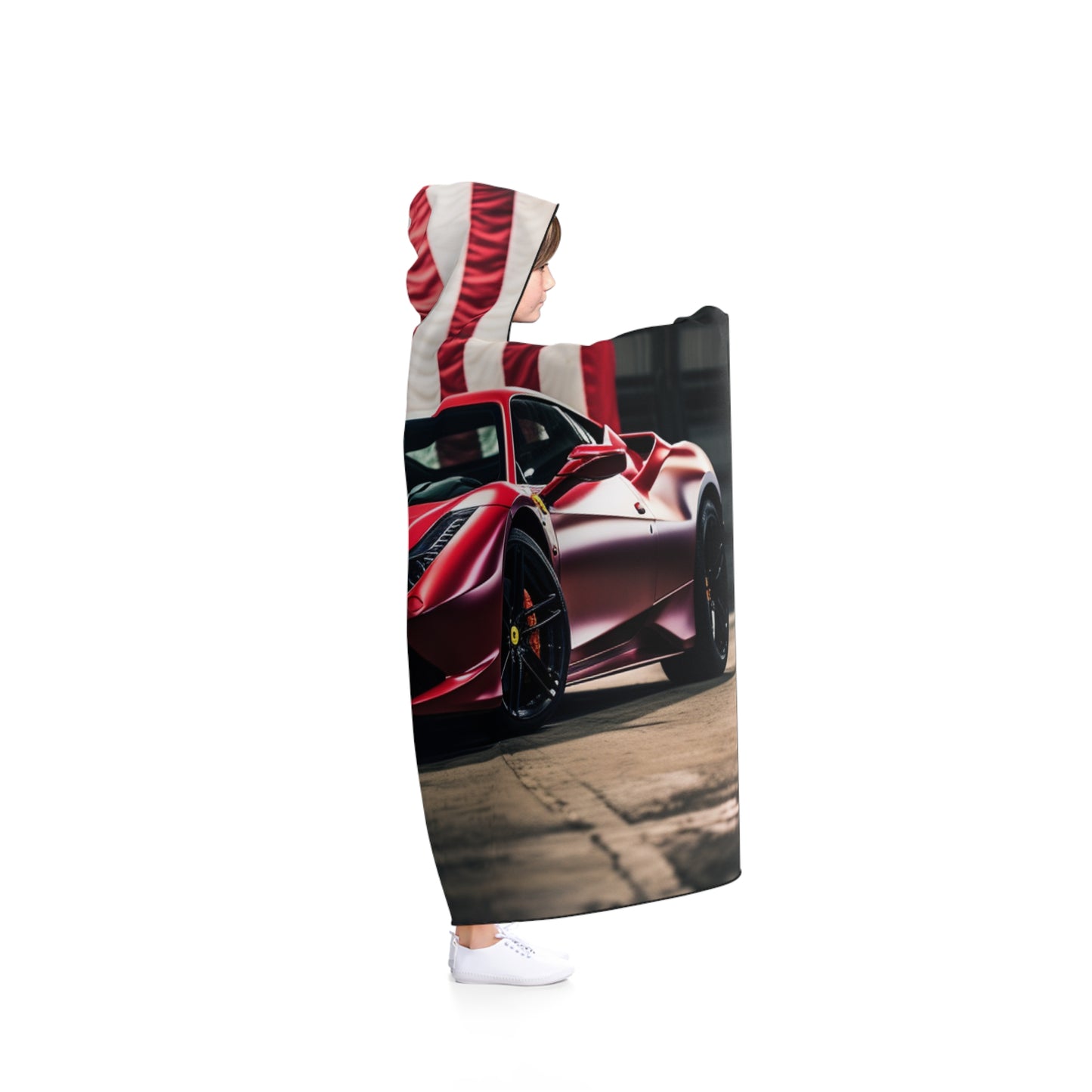 Hooded Blanket American Flag Background Ferrari 3