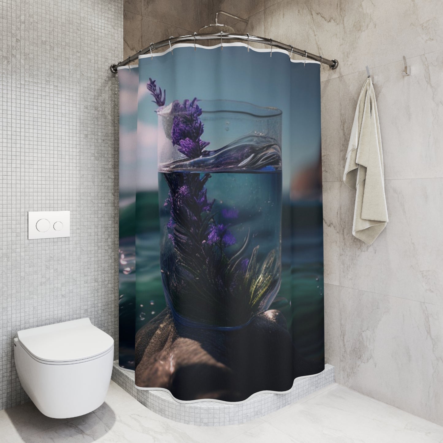 Polyester Shower Curtain Lavender in a vase 2