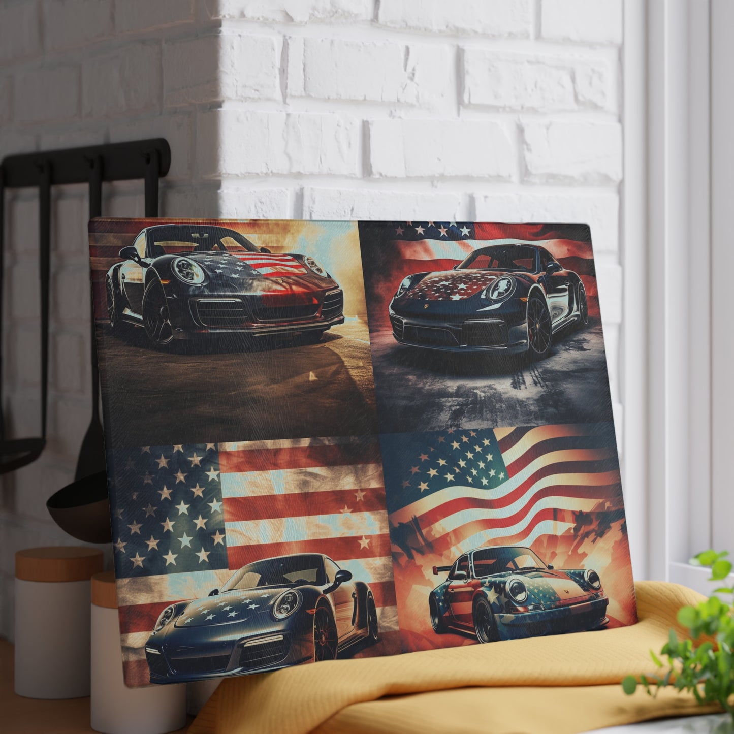 Glass Cutting Board Abstract American Flag Background Porsche 5