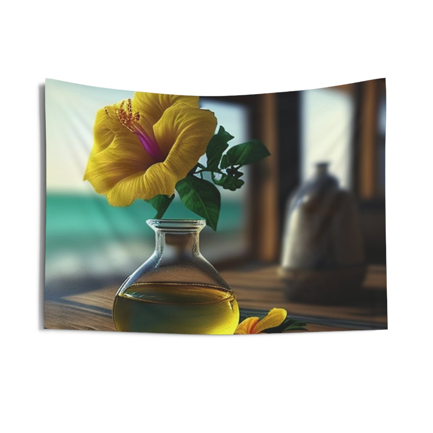 Indoor Wall Tapestries Yellow Hibiscus Wood 1