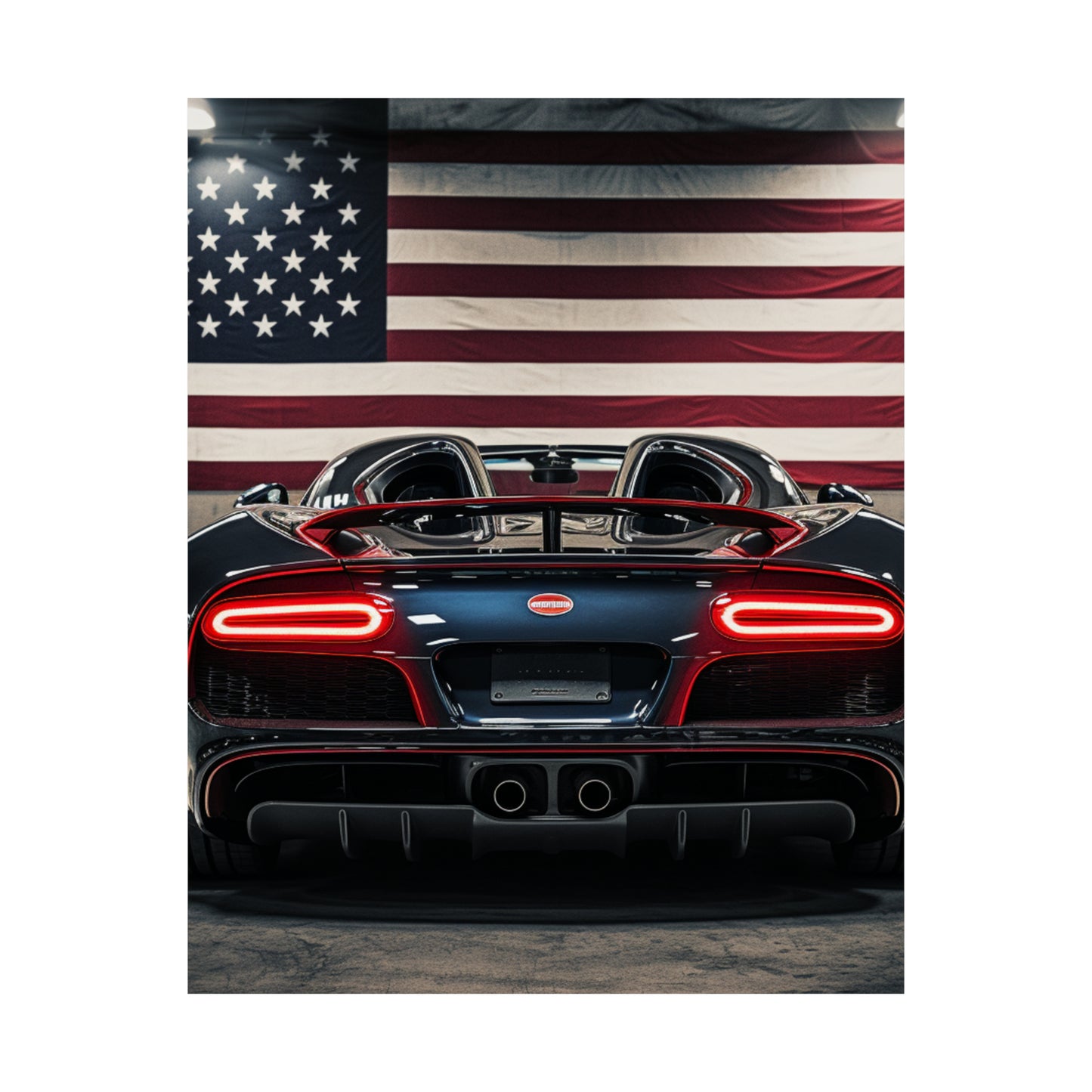 Premium Matte Vertical Posters American Flag Background Bugatti 4