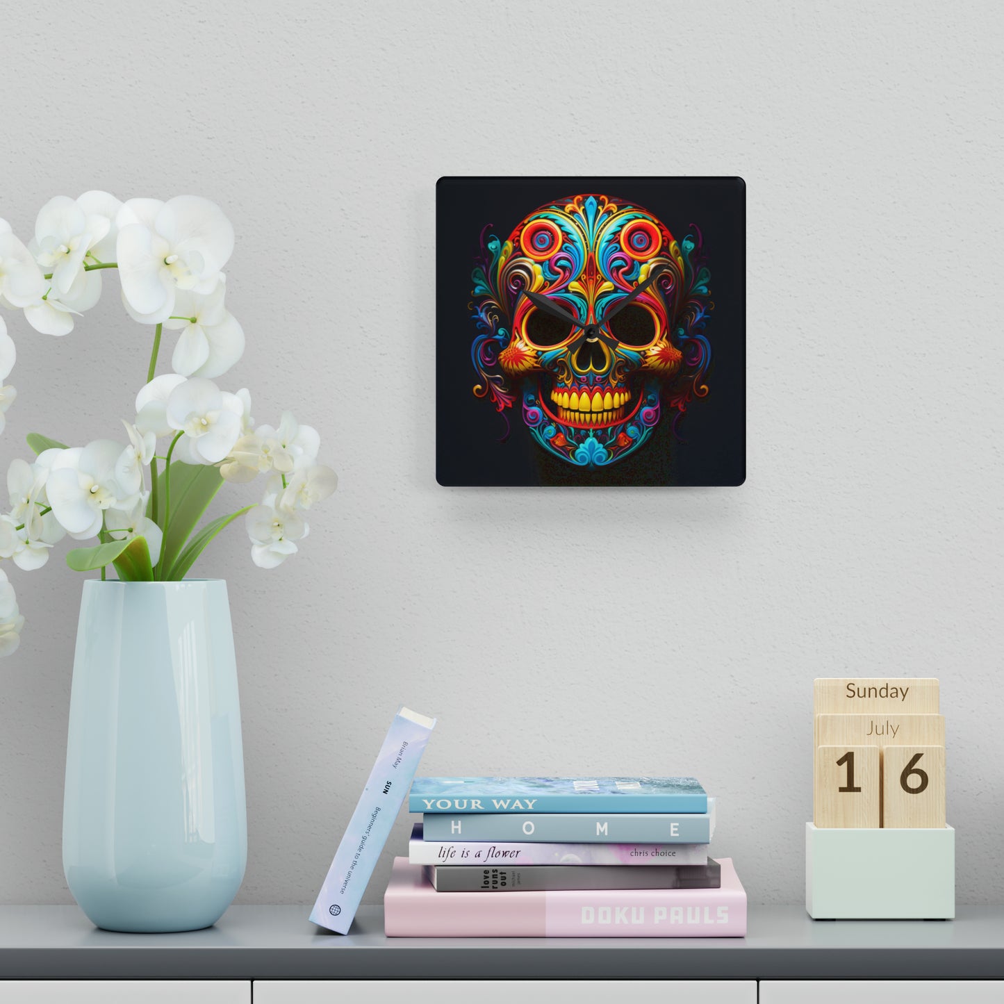 Acrylic Wall Clock Macro Skull Color 1