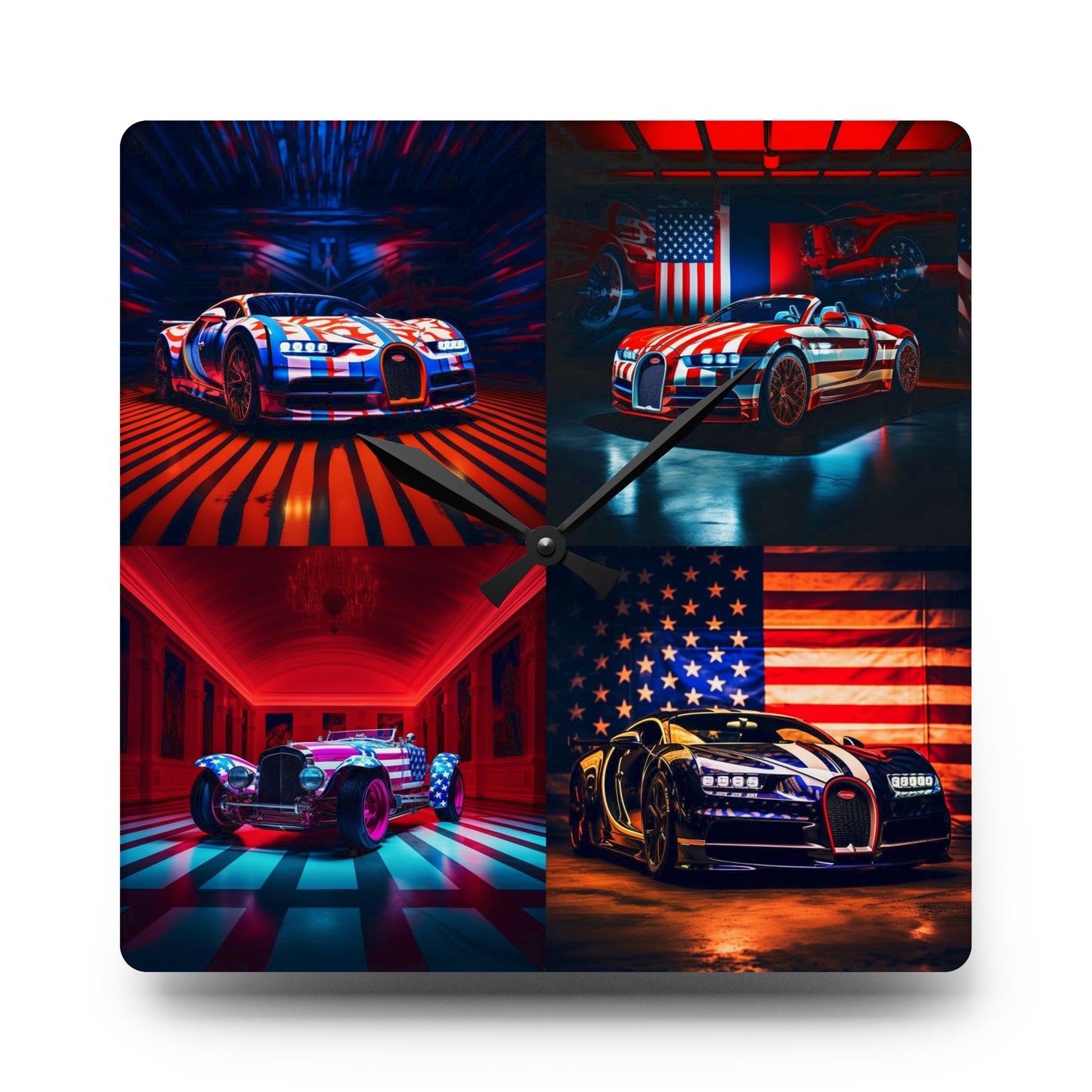 Acrylic Wall Clock Macro Bugatti American Flag 5