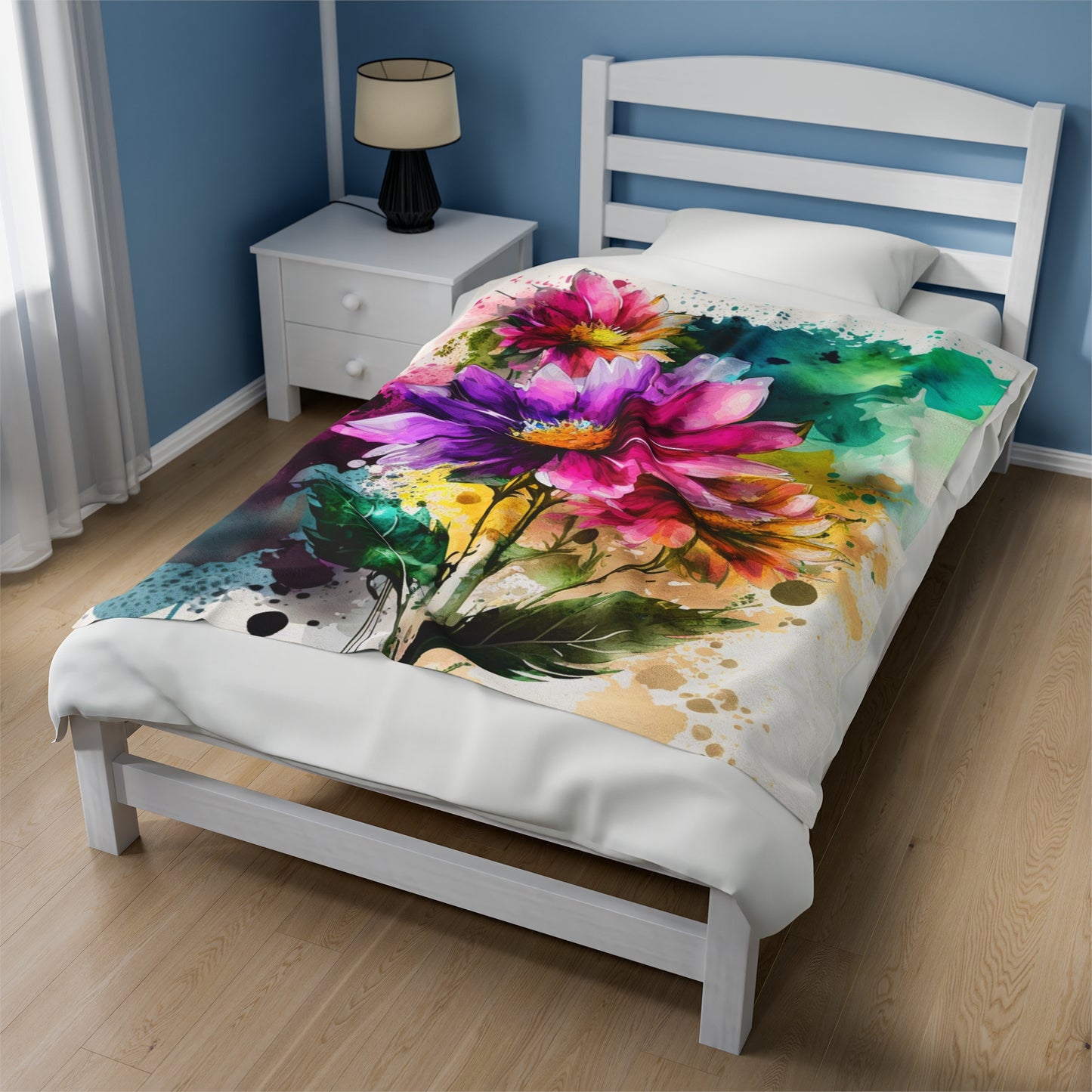 Velveteen Plush Blanket Bright Spring Flowers 1