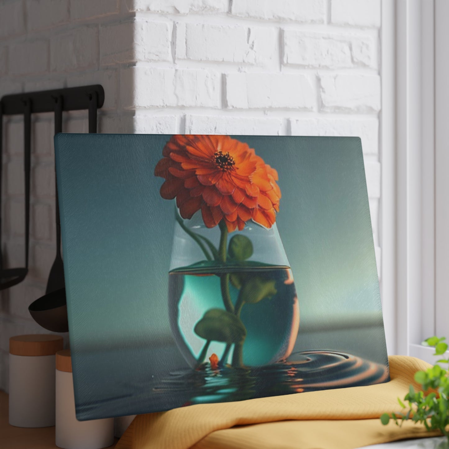 Glass Cutting Board Orange Zinnia 1