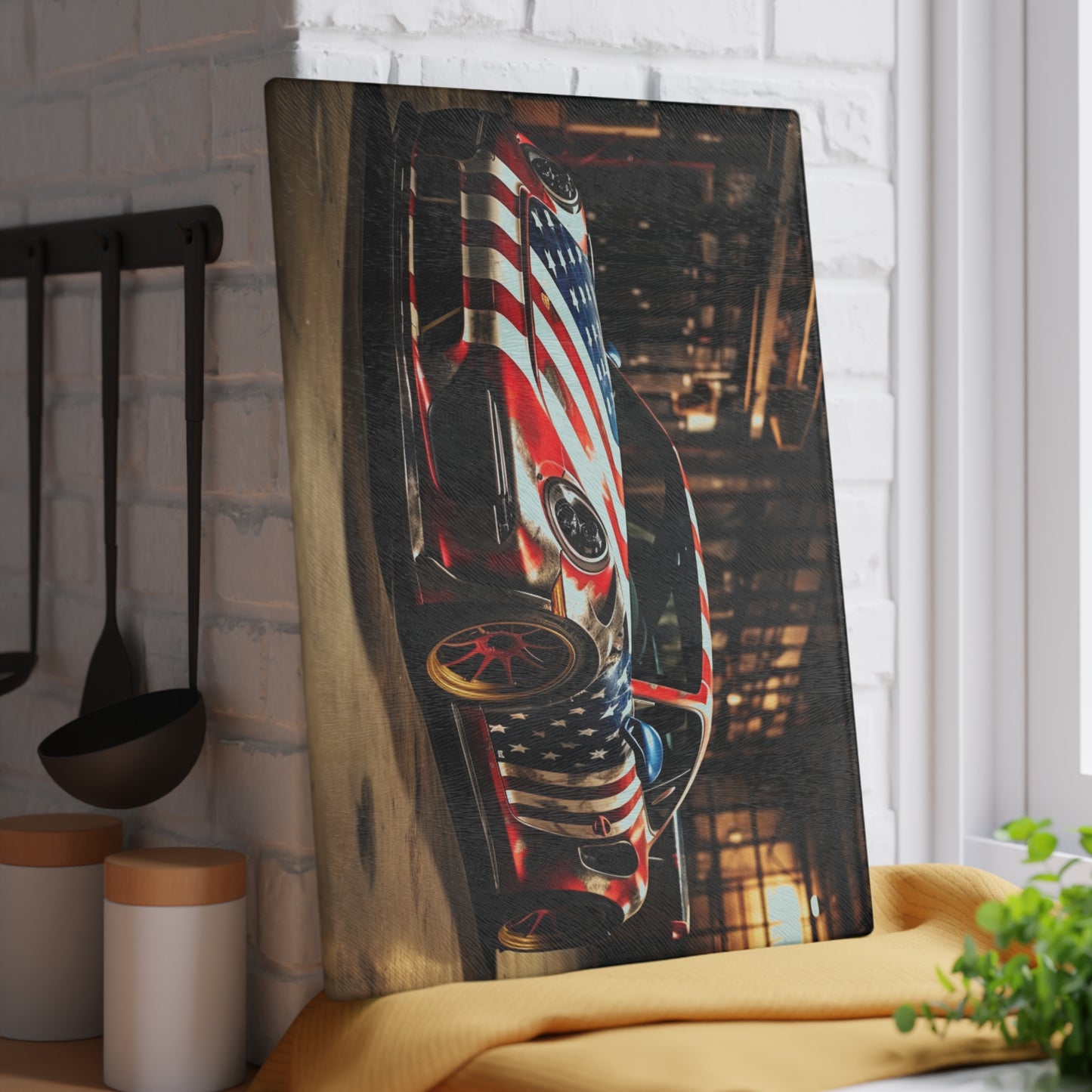 Glass Cutting Board American Flag Porsche 4