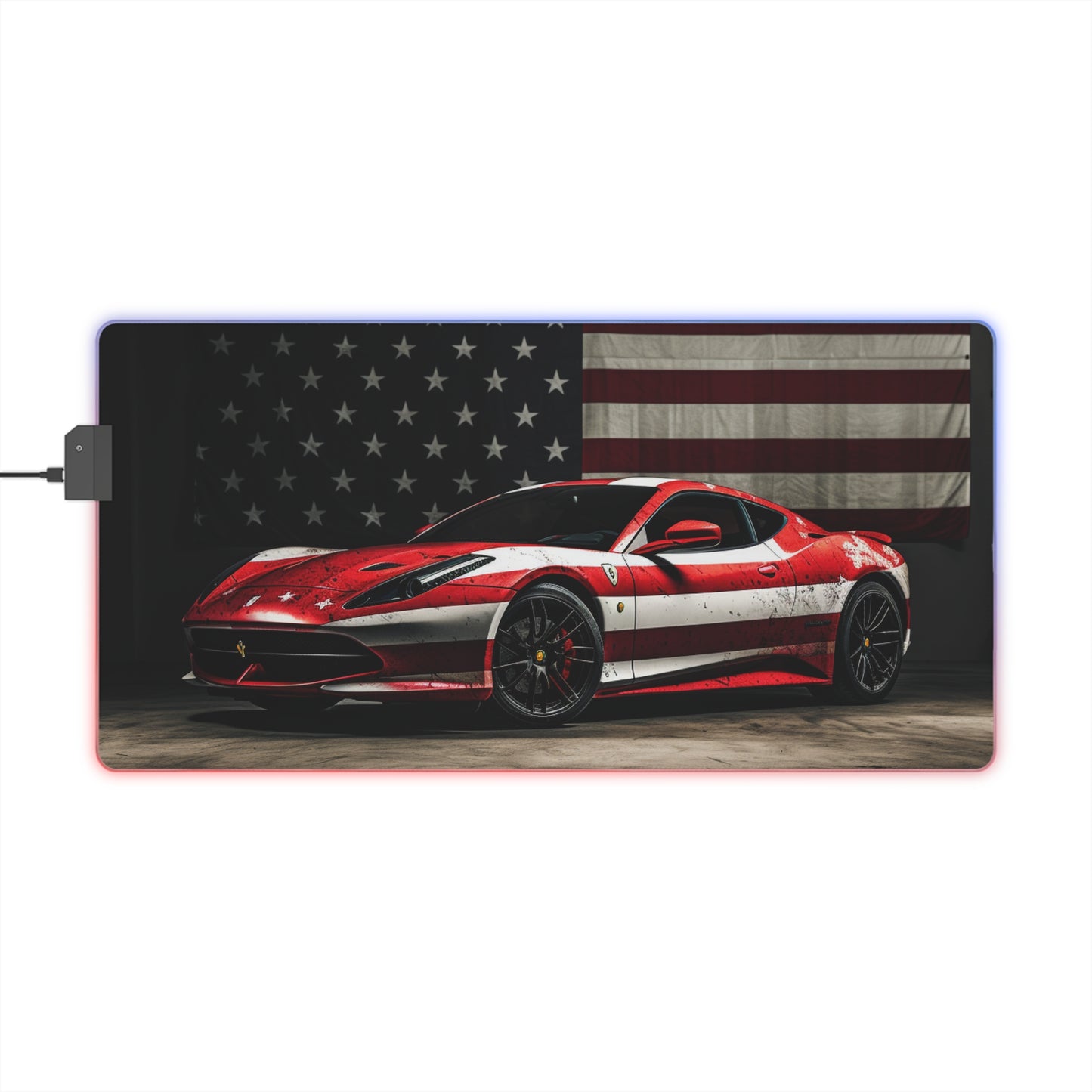 LED Gaming Mouse Pad American Flag Background Ferrari 1