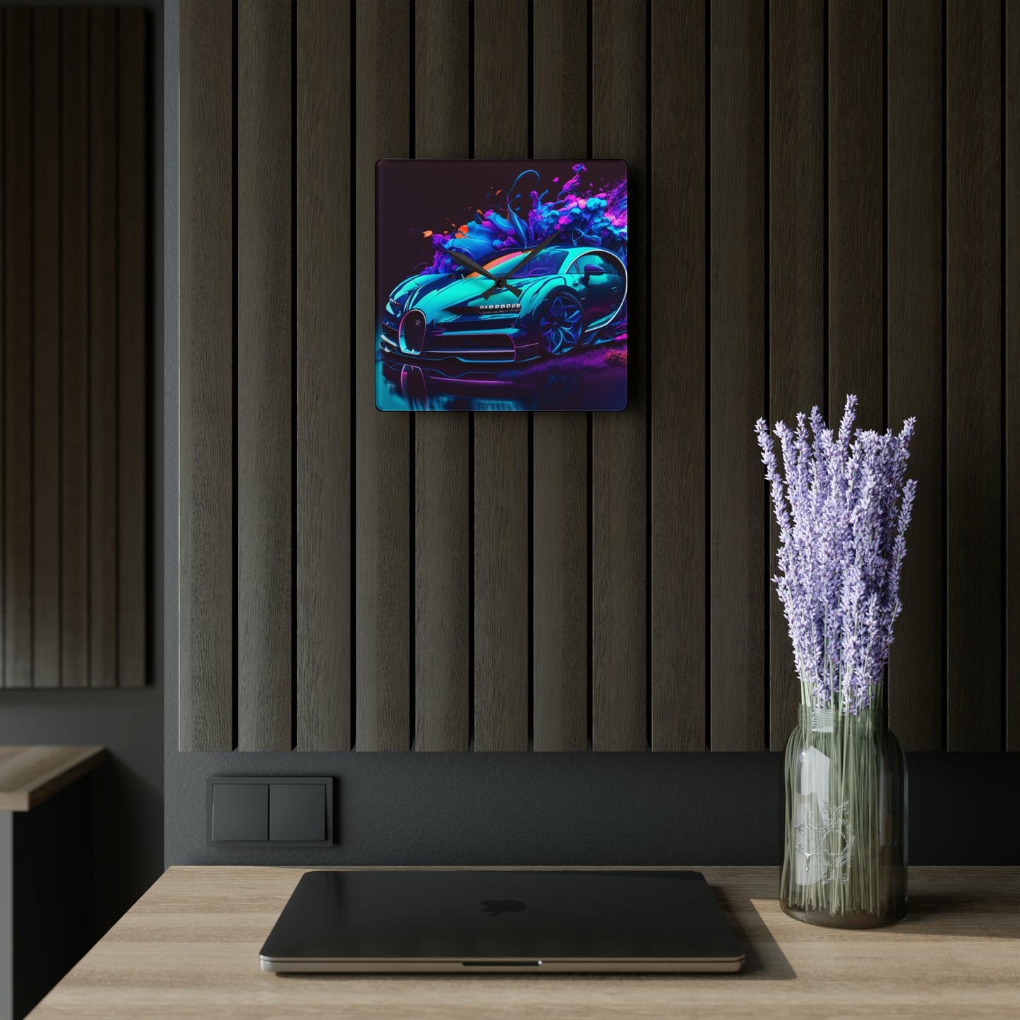 Acrylic Wall Clock Bugatti Neon Chiron 3