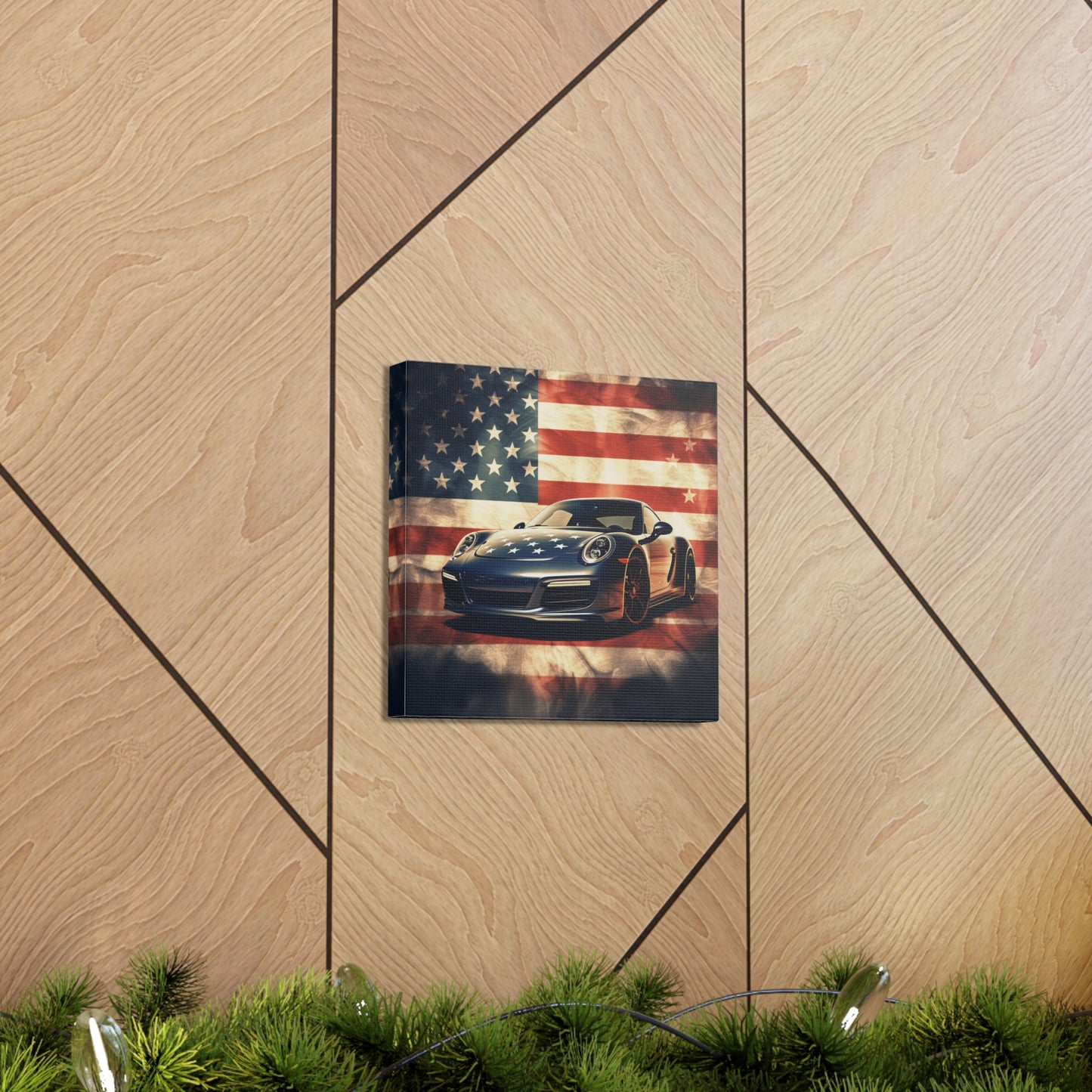 Canvas Gallery Wraps Abstract American Flag Background Porsche 3