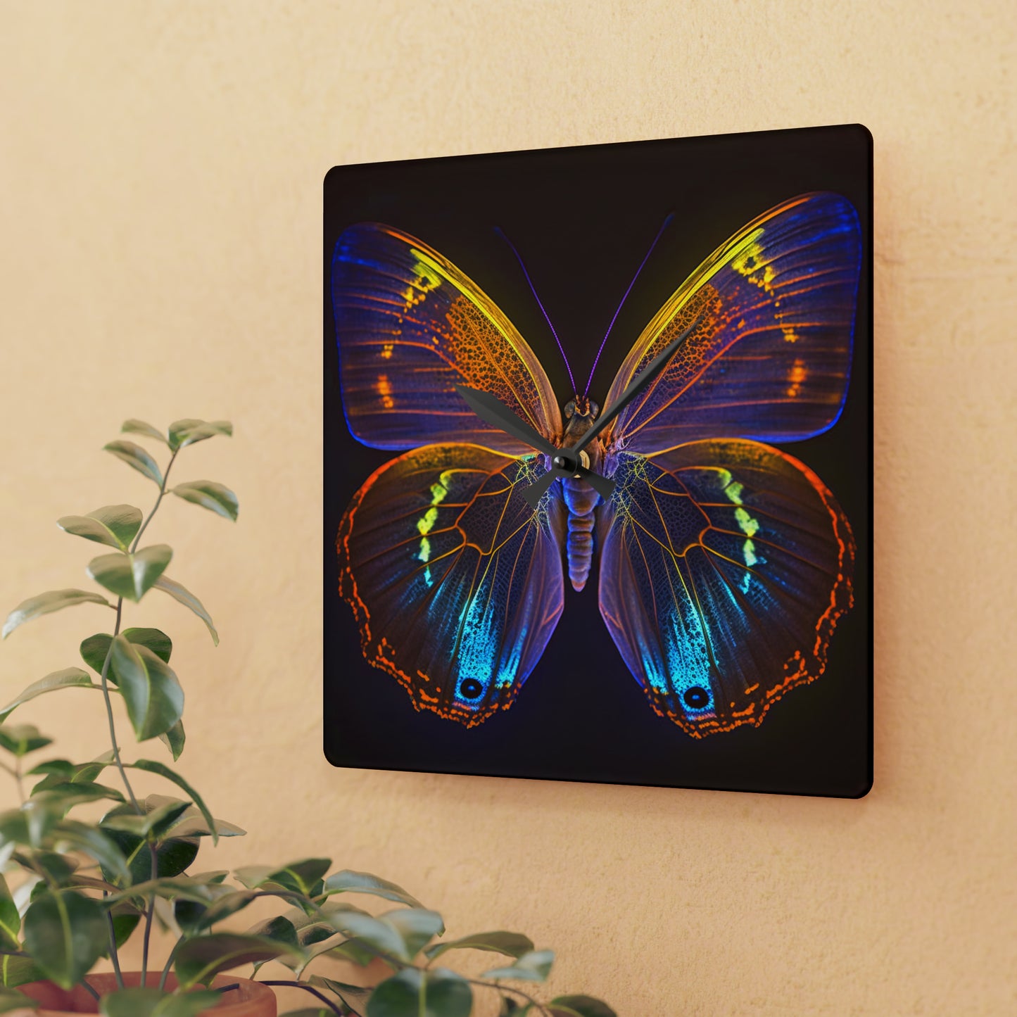 Acrylic Wall Clock Neon Butterfly Flair 2