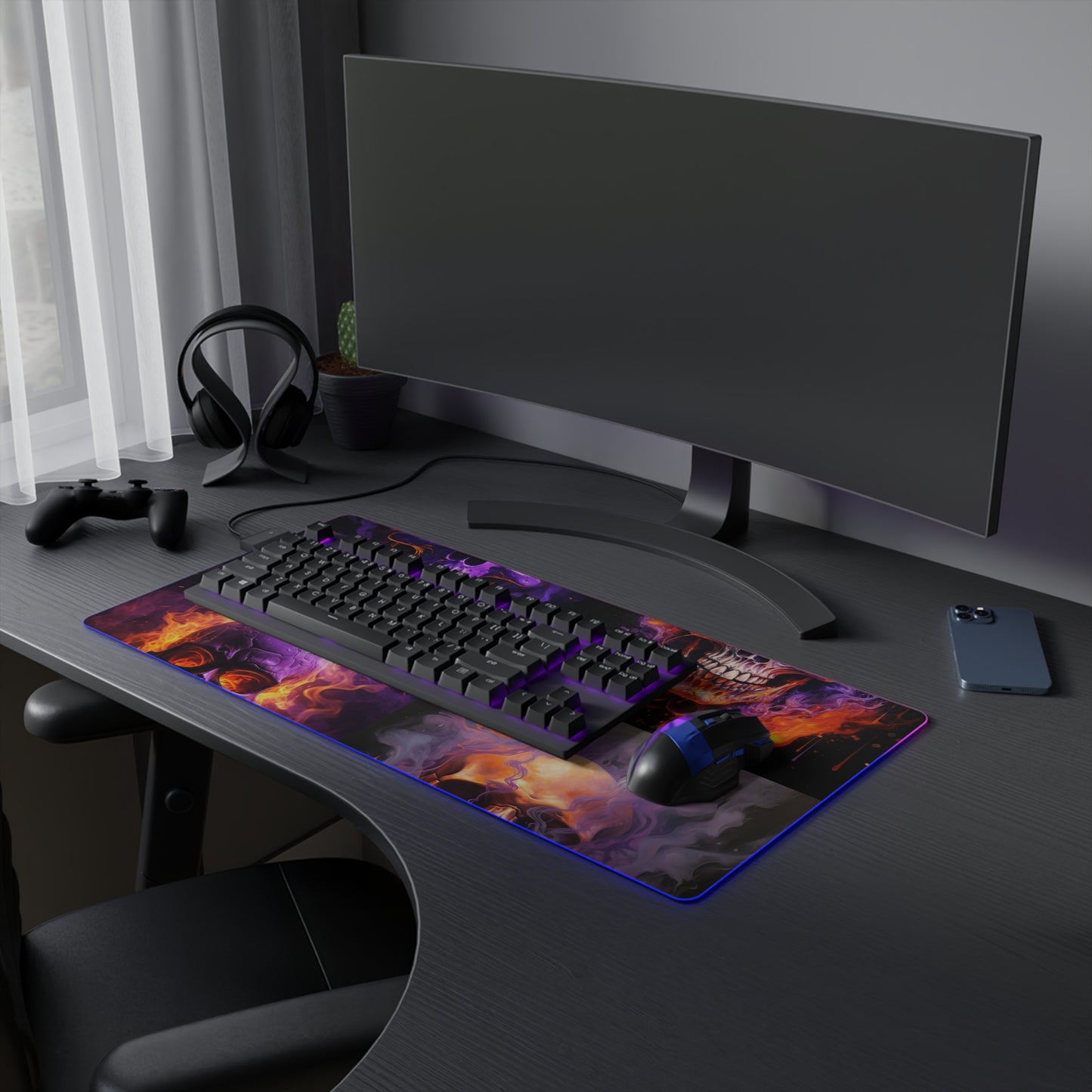 LED Gaming Mouse Pad Skull Flames 5