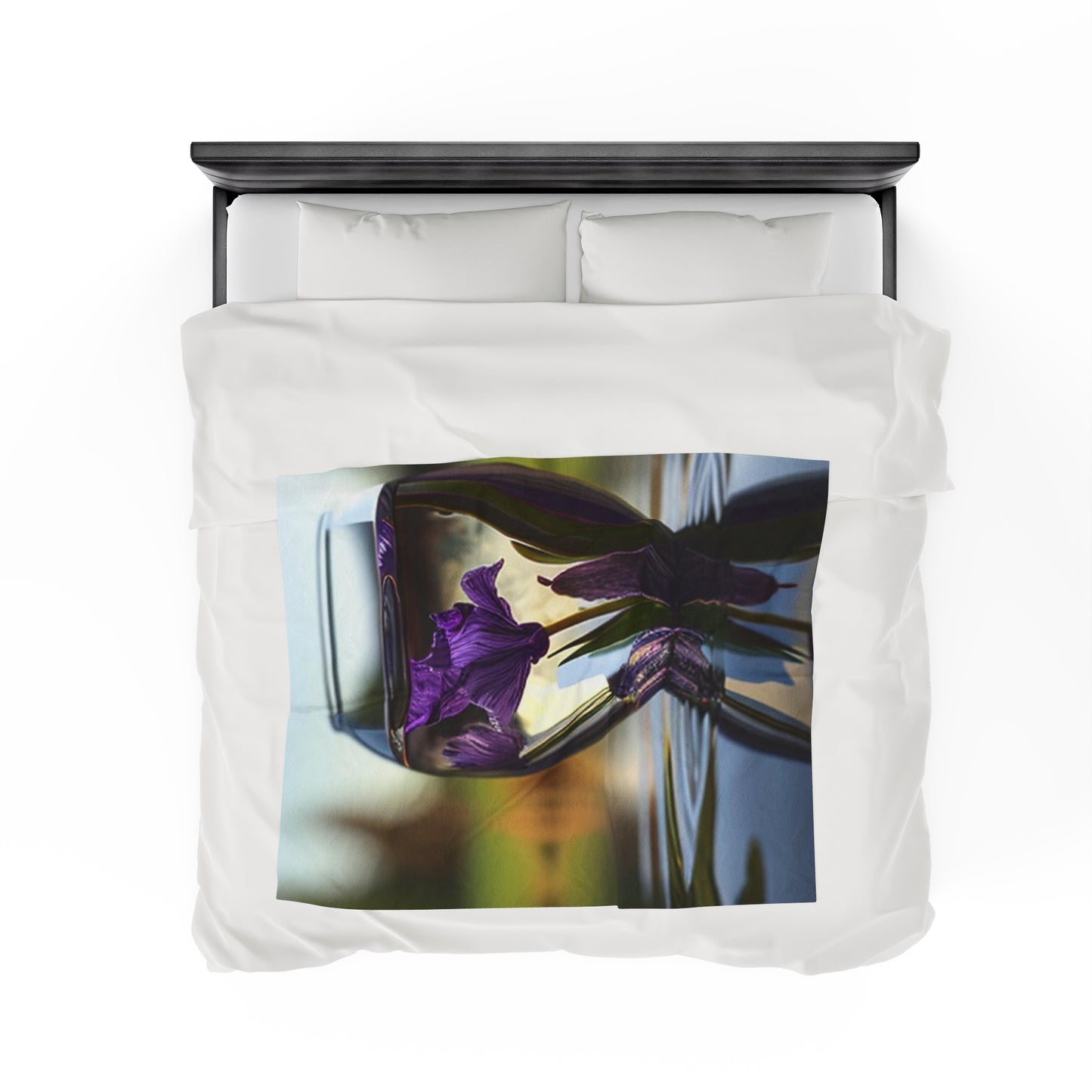 Velveteen Plush Blanket Purple Iris in a vase 3