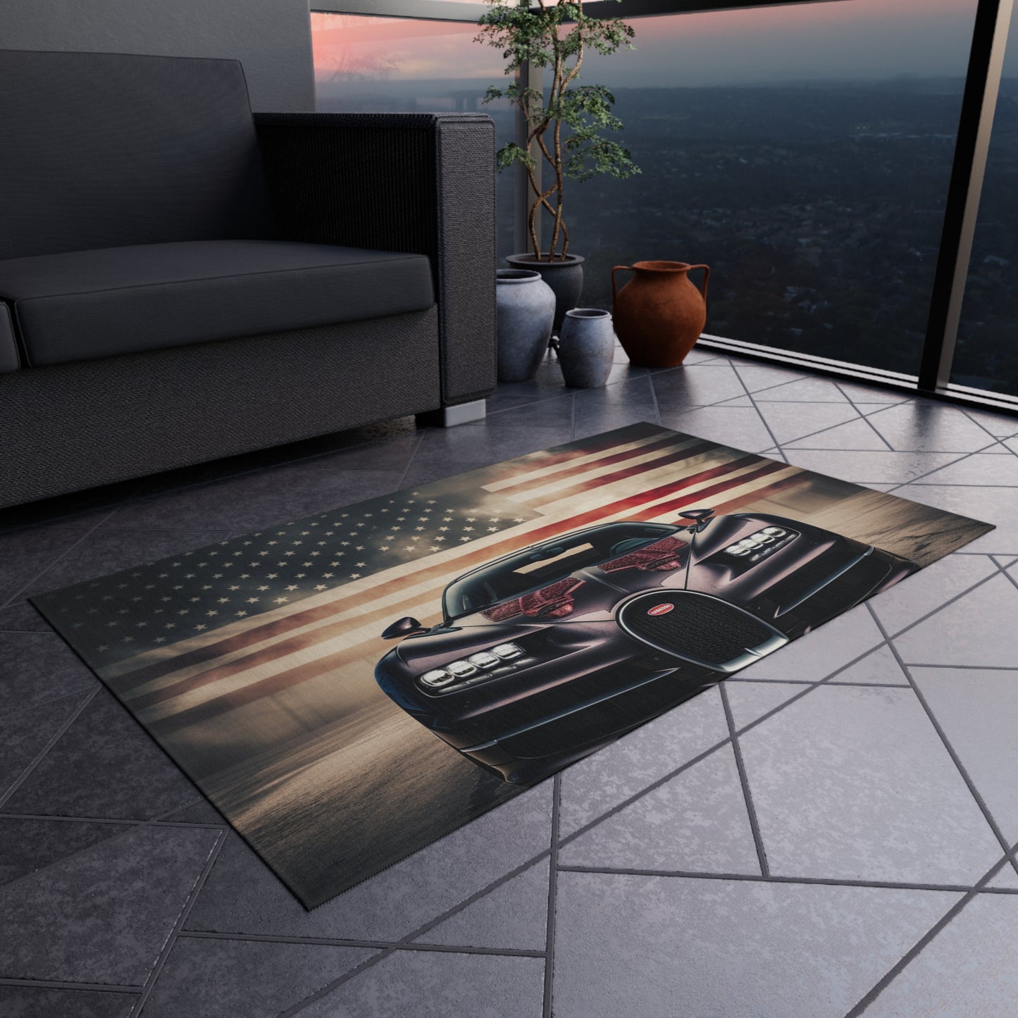 Outdoor Rug  American Flag Background Bugatti 2