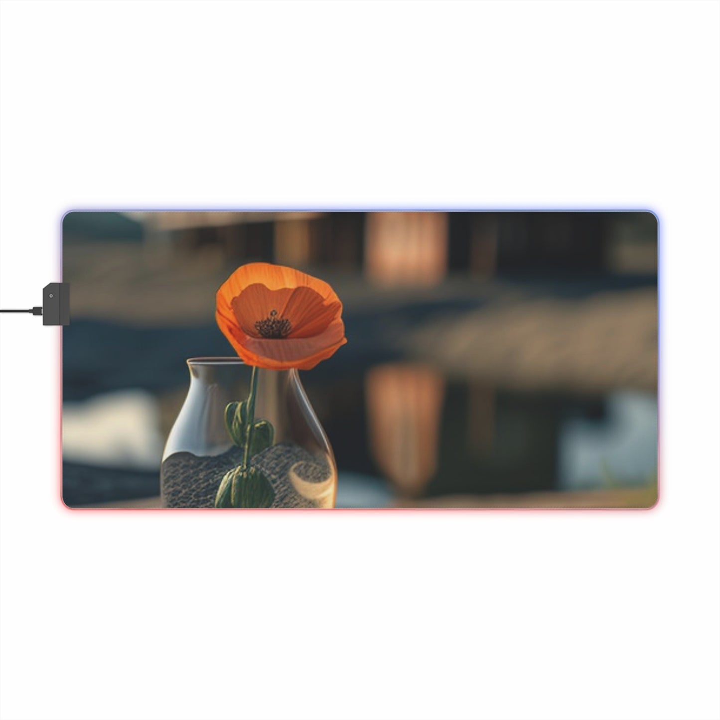 LED Gaming Mouse Pad Orange Poppy in a Vase 4