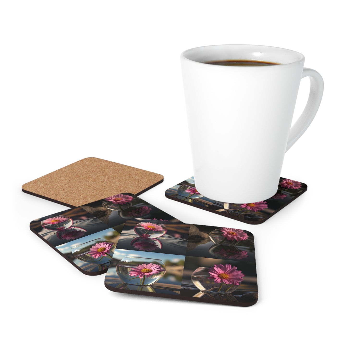 Corkwood Coaster Set Pink Daisy 5