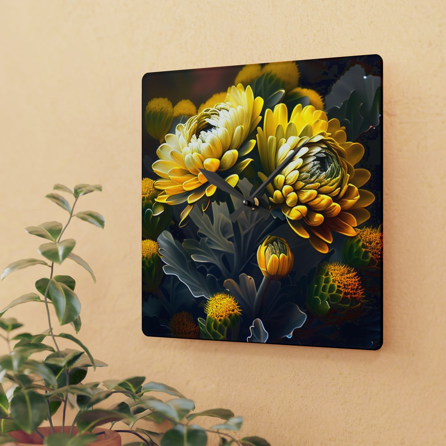 Acrylic Wall Clock Yellow Hermosas Flores Amarillas 2
