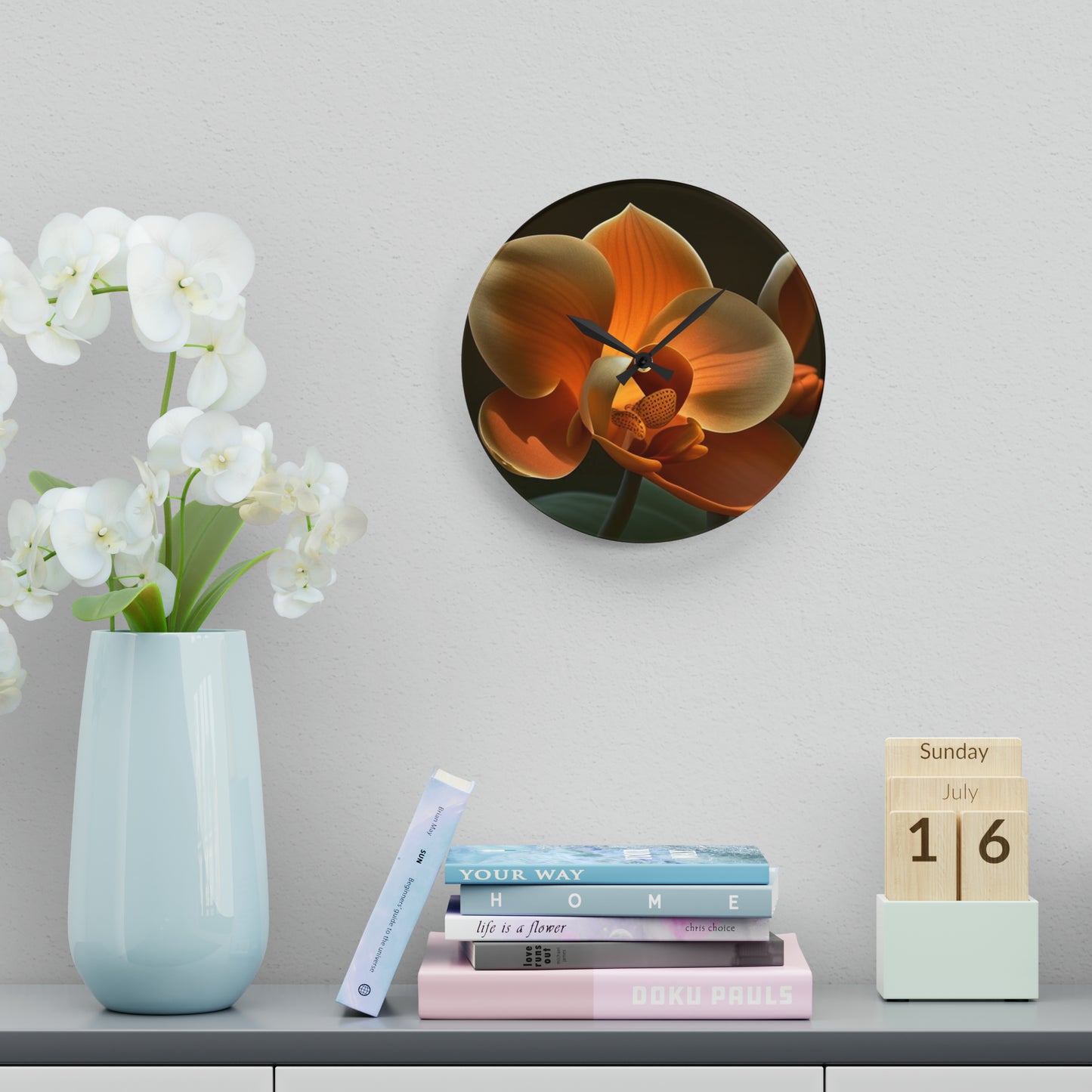 Acrylic Wall Clock Orange Orchid 4