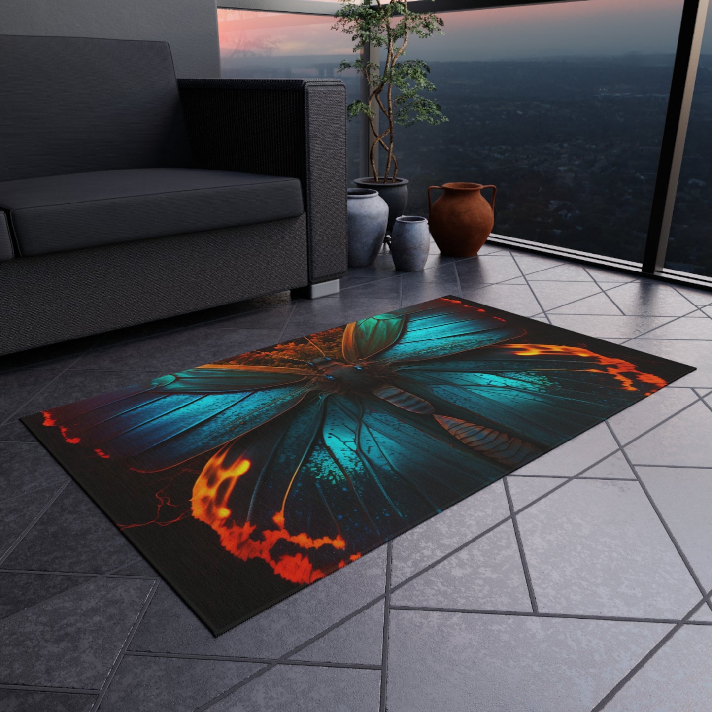 Outdoor Rug  Neon Butterfly Flair 3