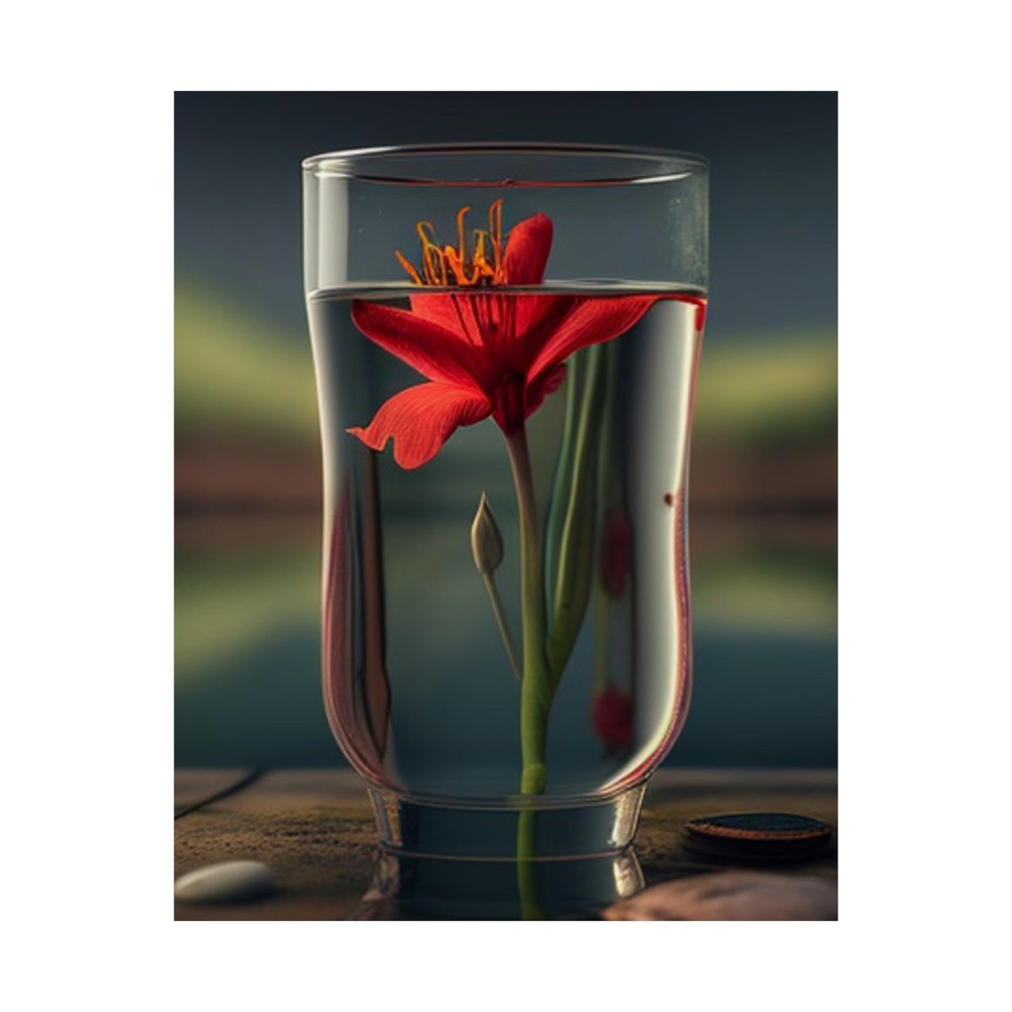 Premium Matte Vertical Posters Red Lily in a Glass vase 1