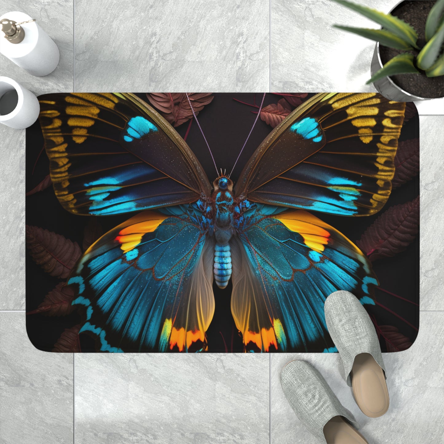 Memory Foam Bath Mat Neon Butterfly Flair 1