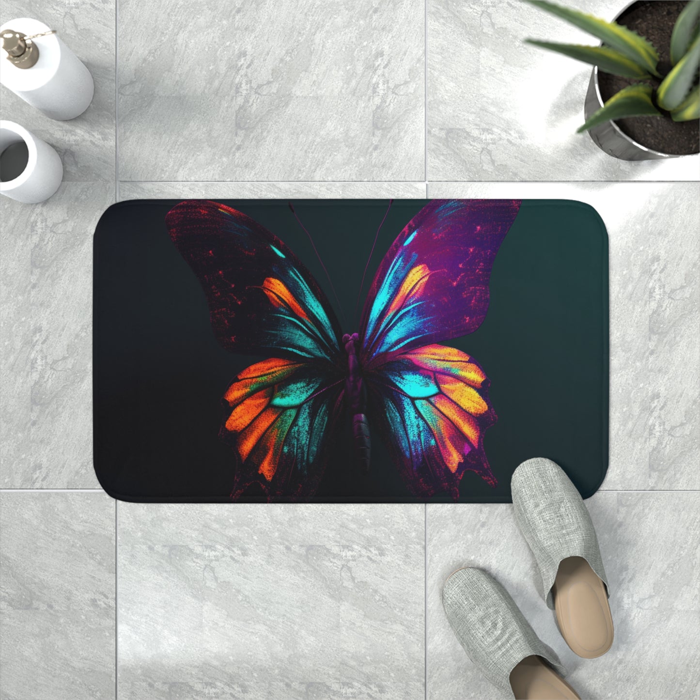 Memory Foam Bath Mat Hyper Colorful Butterfly Macro 4