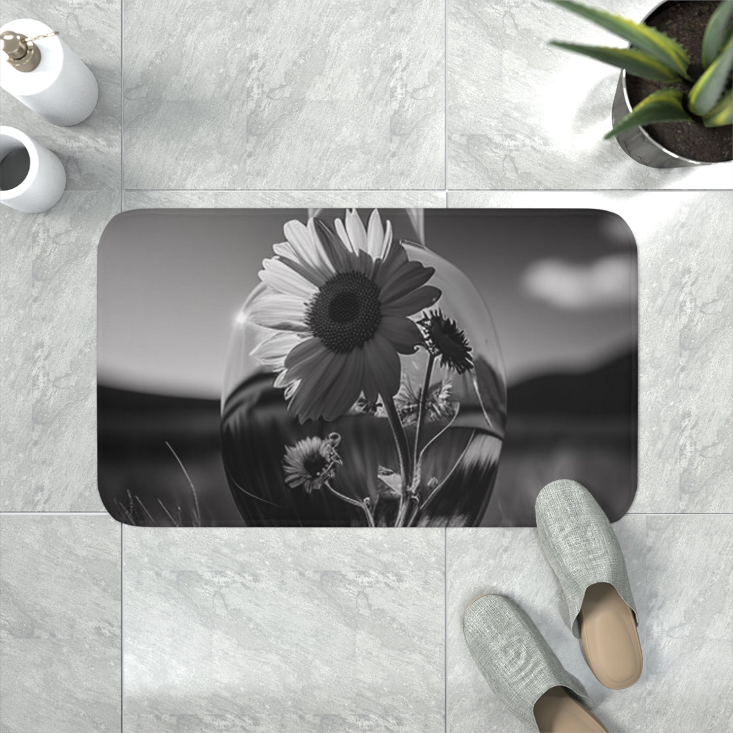 Memory Foam Bath Mat Yellw Sunflower in a vase 4