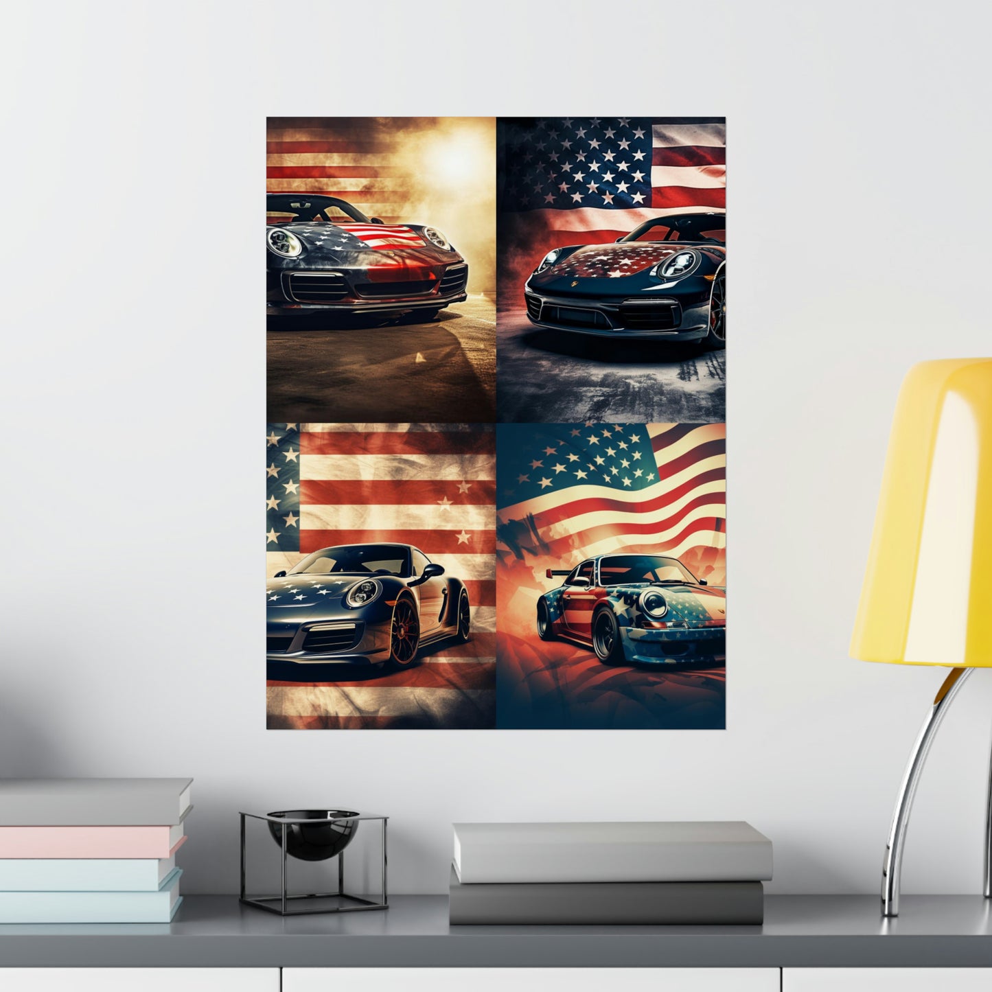 Premium Matte Vertical Posters Abstract American Flag Background Porsche 5
