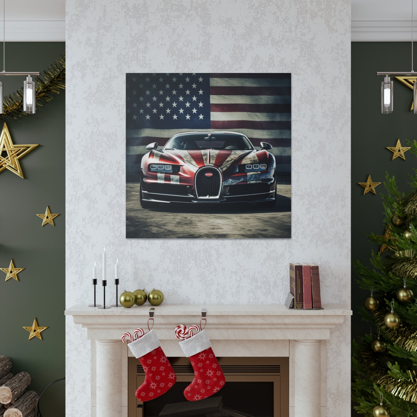 Canvas Gallery Wraps American Flag Background Bugatti 3