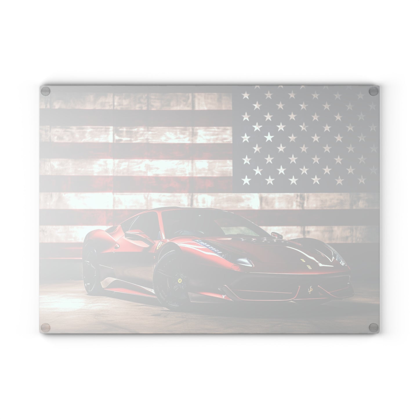 Glass Cutting Board American Flag Background Ferrari 4