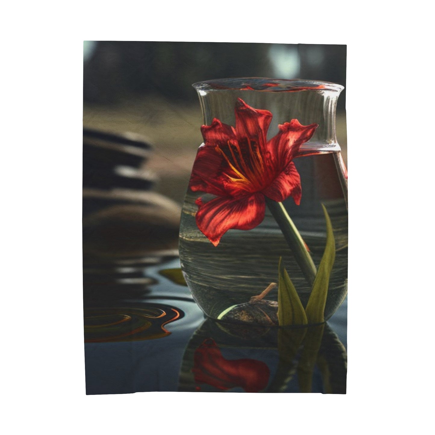 Velveteen Plush Blanket Red Lily in a Glass vase 4