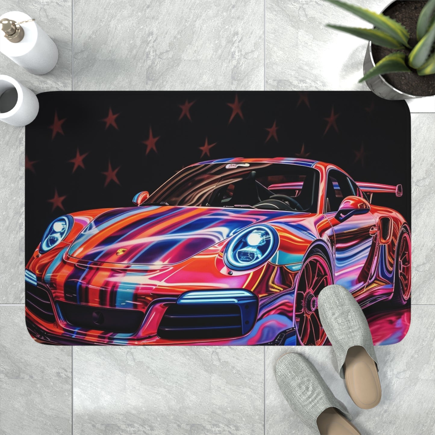 Memory Foam Bath Mat American Flag Colored Porsche 1