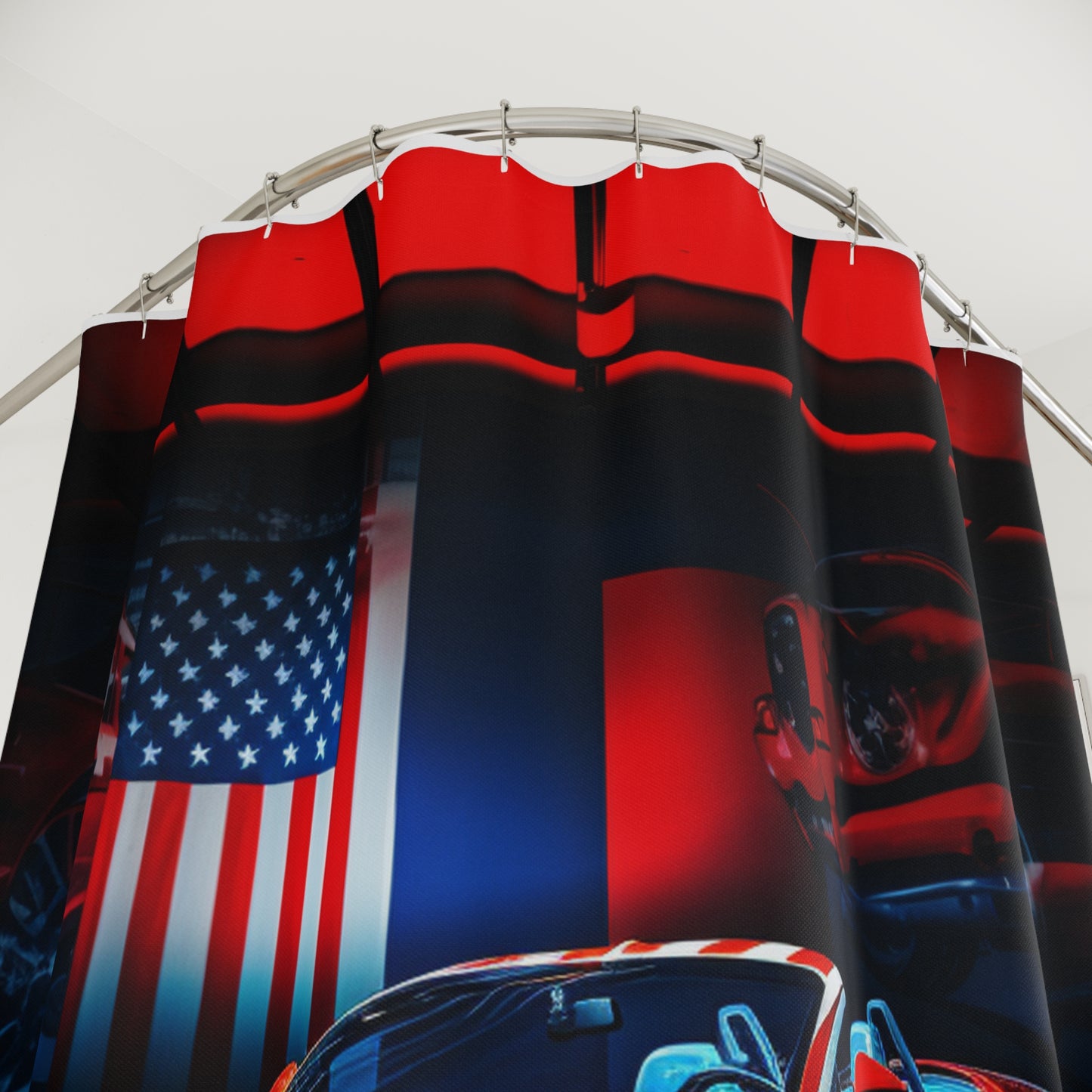 Polyester Shower Curtain Macro Bugatti American Flag 2