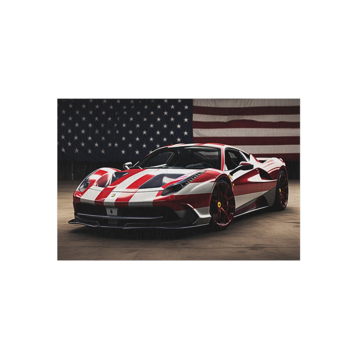 Outdoor Rug  American Flag Background Ferrari 2