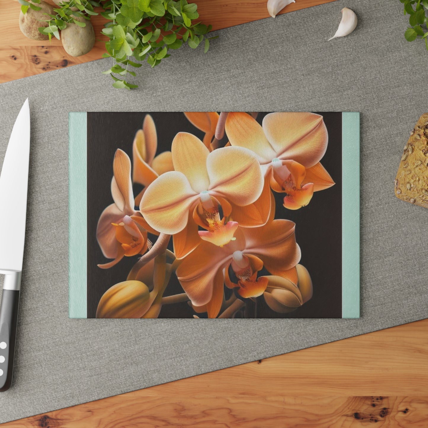 Glass Cutting Board orchid pedals 1