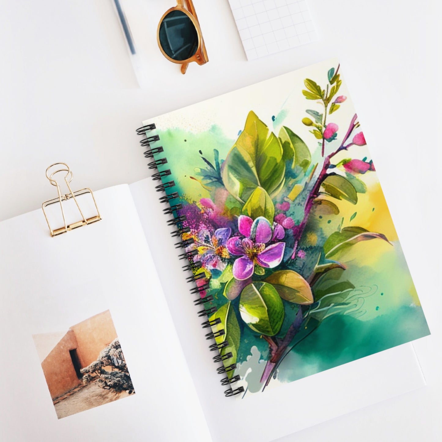 Spiral Notebook - Ruled Line Mother Nature Bright Spring Colors Realistic Watercolor 1