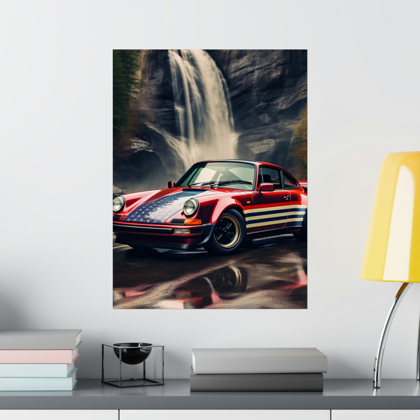 Premium Matte Vertical Posters American Flag Porsche Abstract 1