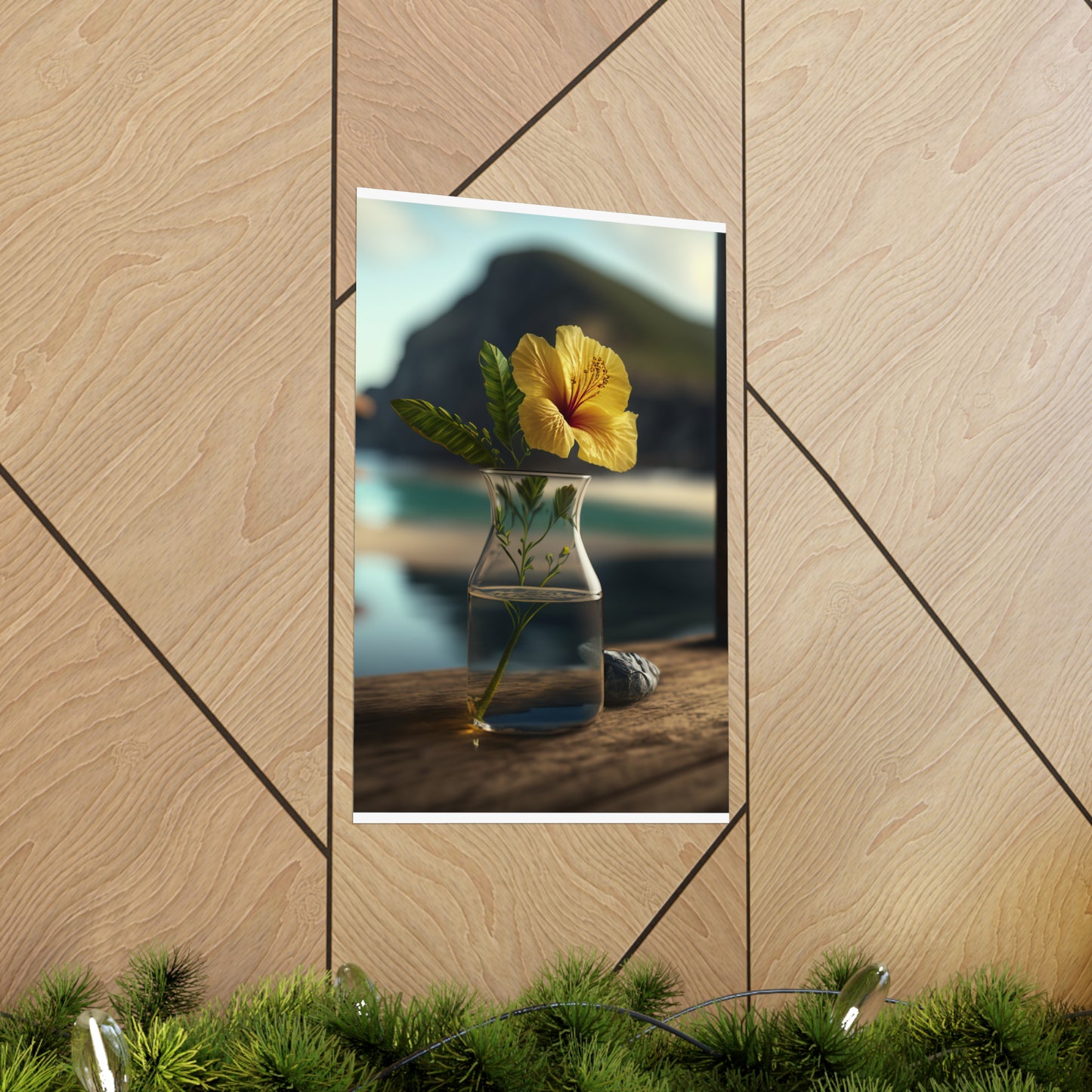 Premium Matte Vertical Posters Yellow Hibiscus Wood 4