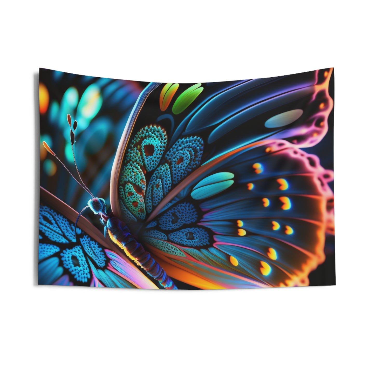 Indoor Wall Tapestries Neon Butterfly Macro 2