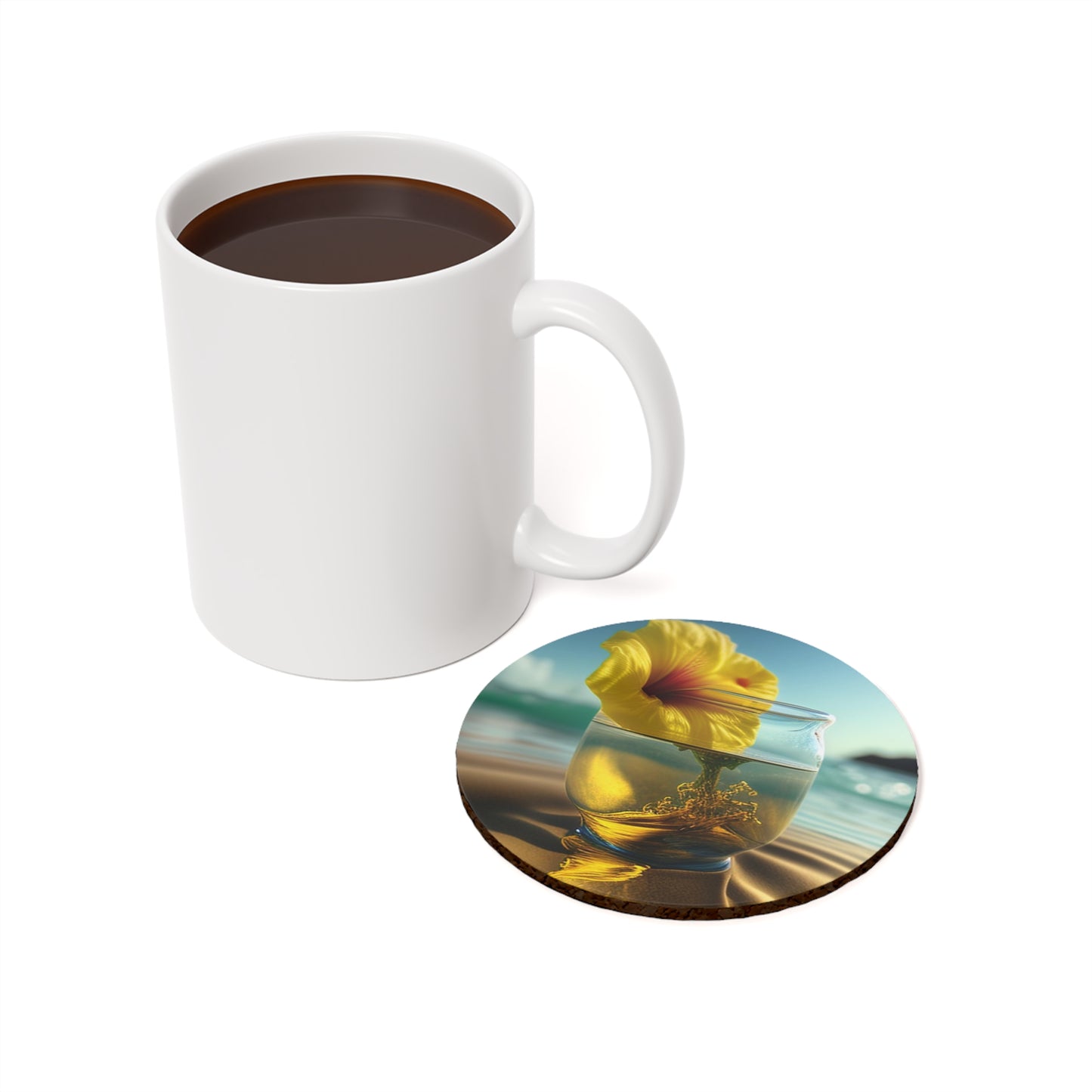 Cork Back Coaster Yellow Hibiscus glass 1