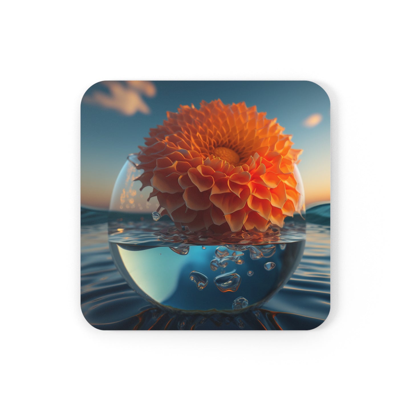 Corkwood Coaster Set Dahlia Orange 4