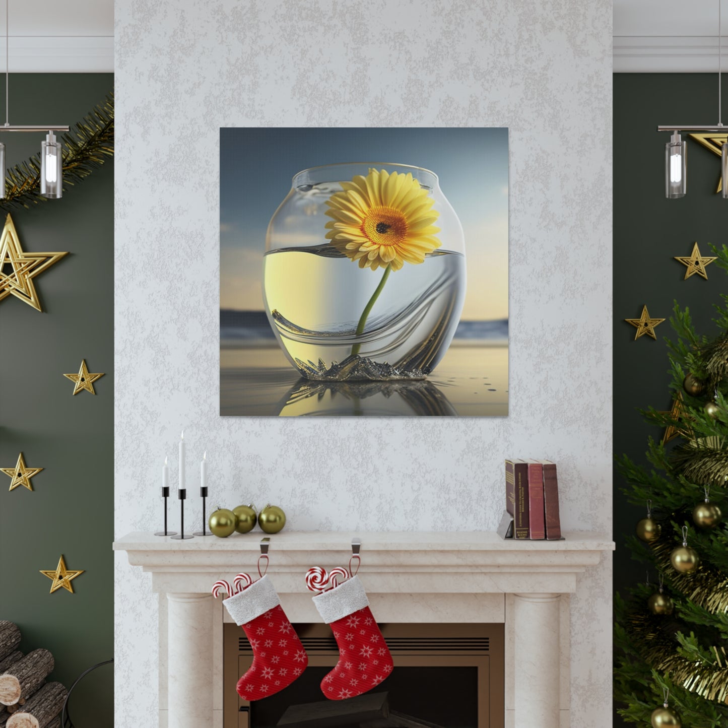 Canvas Gallery Wraps yello Gerbera glass 1