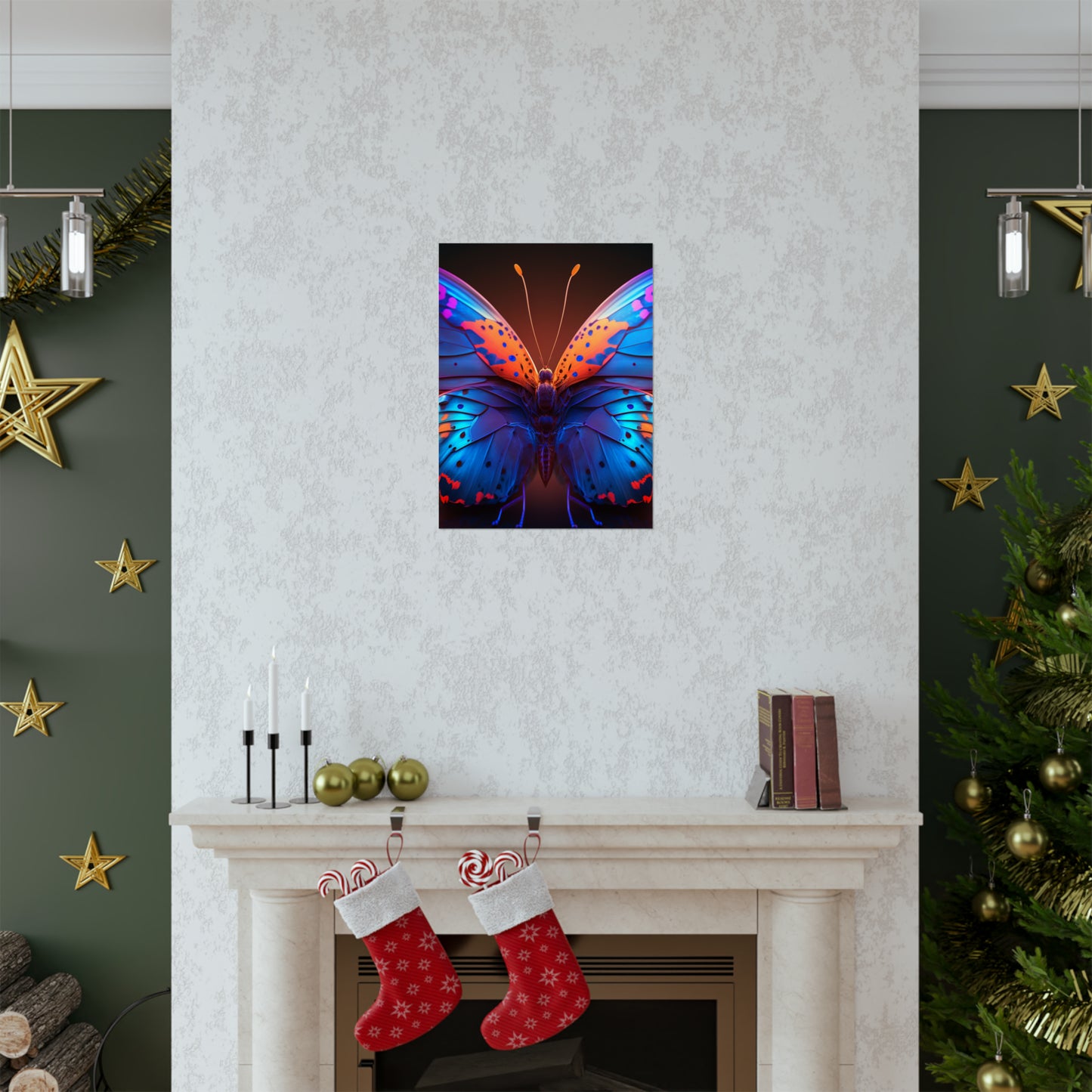 Premium Matte Vertical Posters Neon Butterfly Macro 3