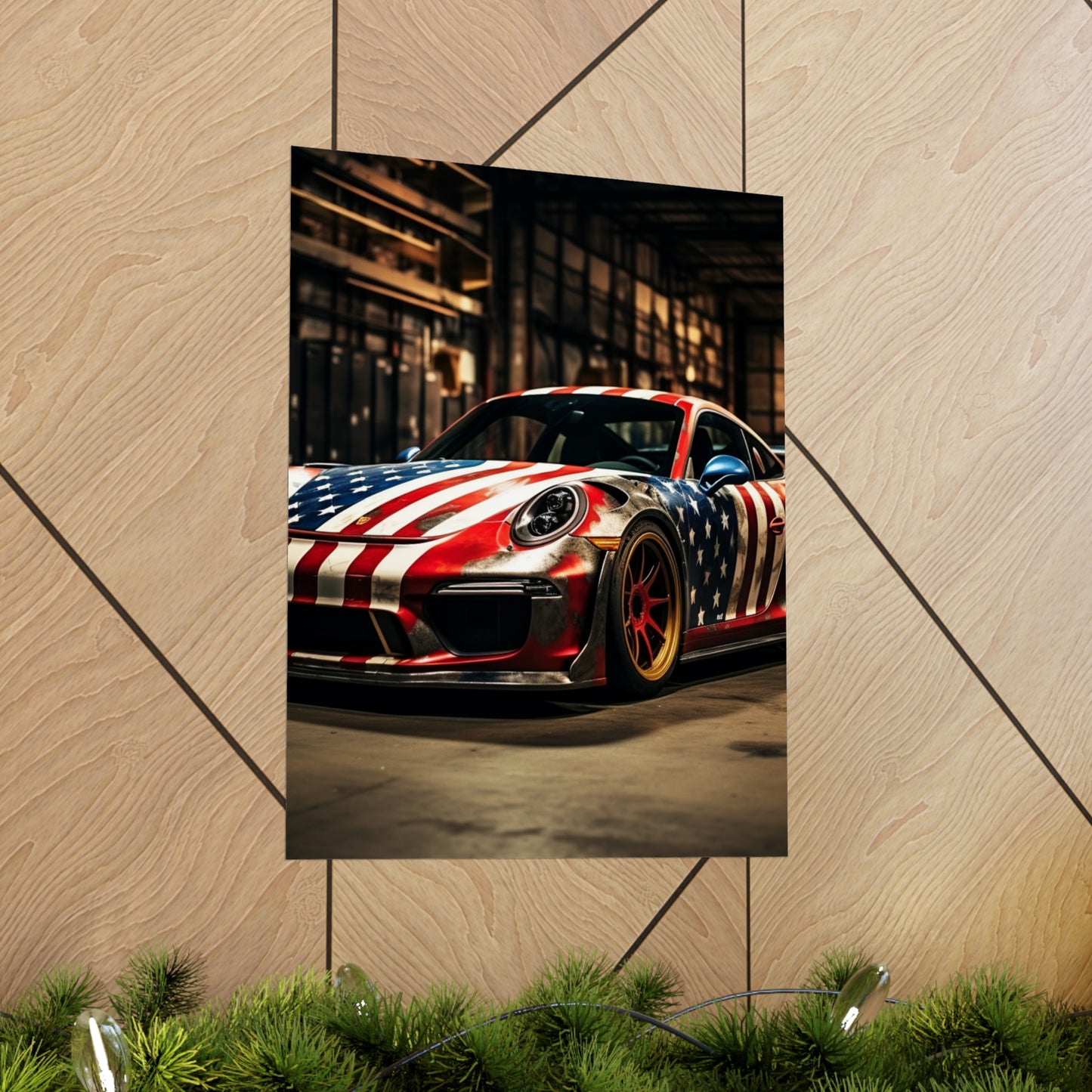 Premium Matte Vertical Posters American Flag Porsche 4