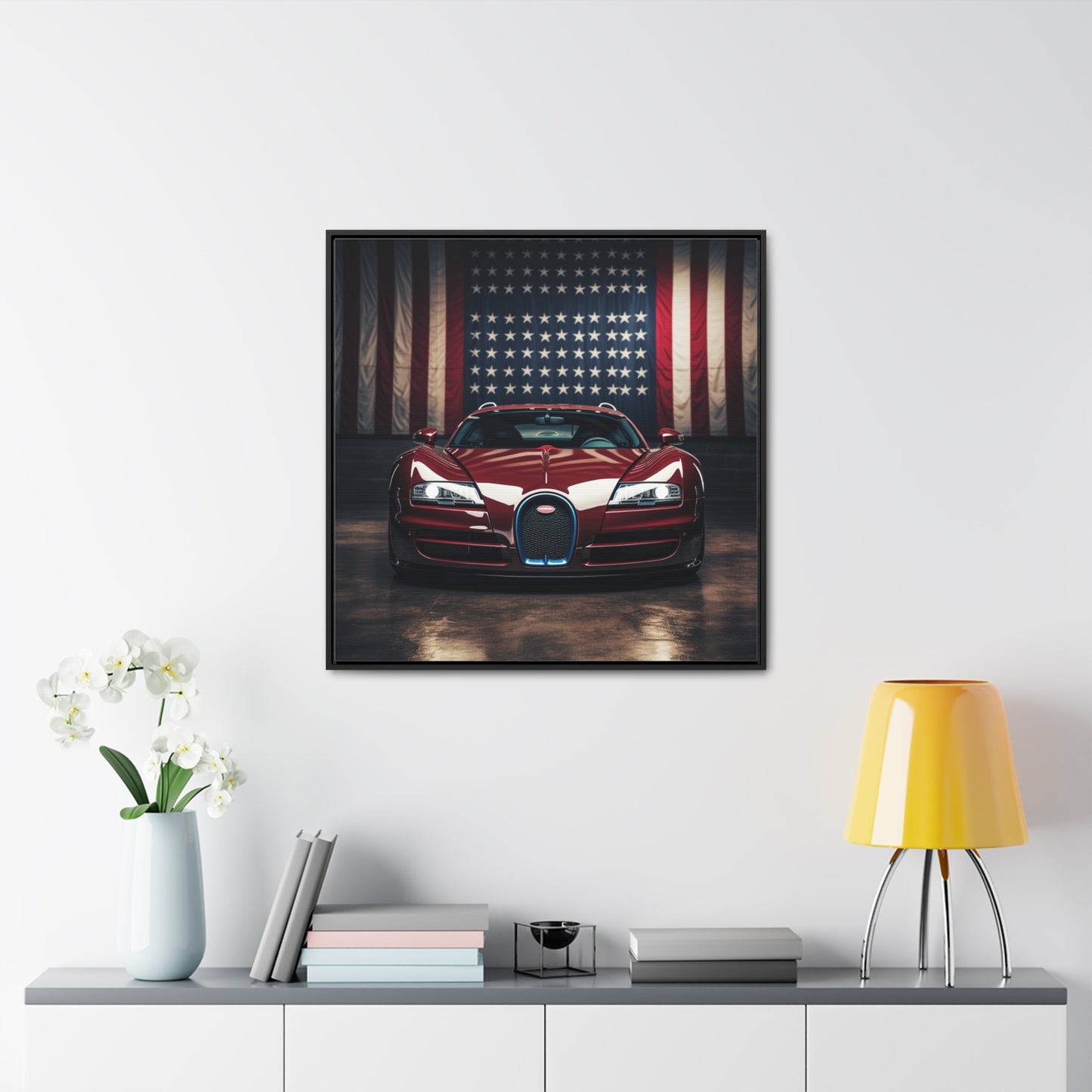 Gallery Canvas Wraps, Square Frame American Flag Background Bugatti 1